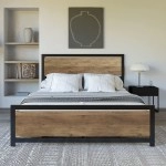 Queen Size Bed Frame with Wooden Headboard