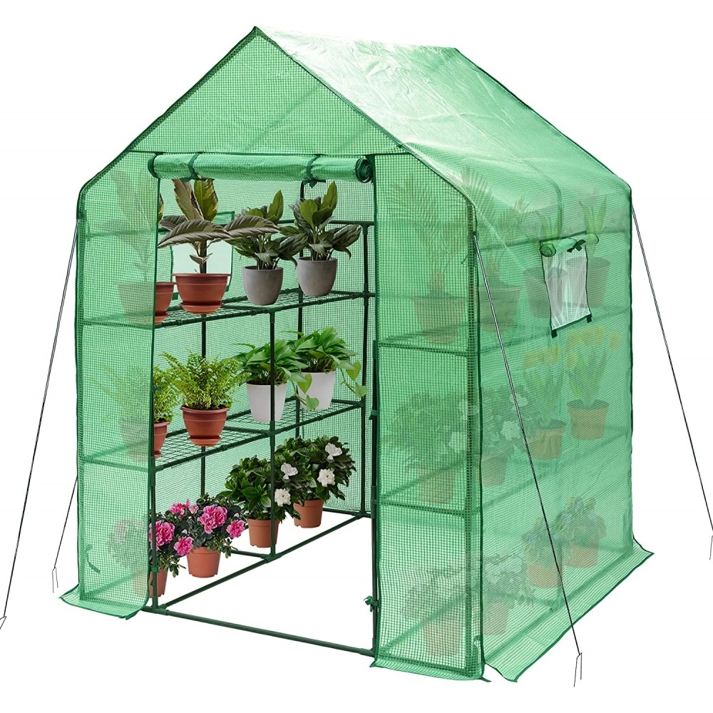 Greenhouse for Outdoors with PE Cover and Roll Up Door and 2 Side Mesh Windows